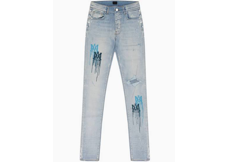 Amiri Jeans Teal AM logo splatter