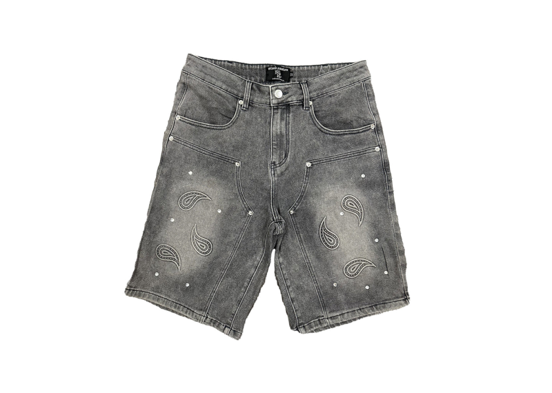 Mixed Emotions Paisley Denim Grey Shorts