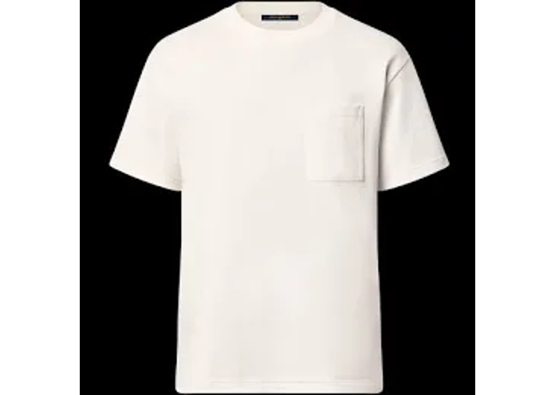 white Louis Vuitton cotton pocket t-shirt features a tonal monogram pattern on the chest pocket.