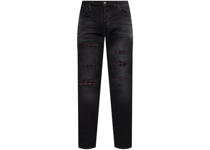 Amiri Distressed Skinny Jean Grey Red Patches