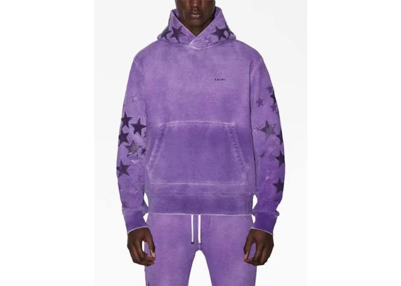 Amiri Purple Leather Star Patch Hoodie