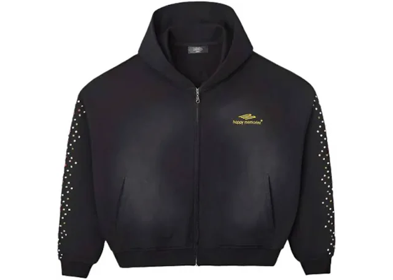 HMDD Crystal Zip Up Washed Black Hoodie