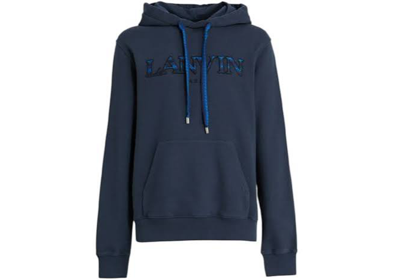 Lanvin Curb Embroidered Hoodie Navy Blue
