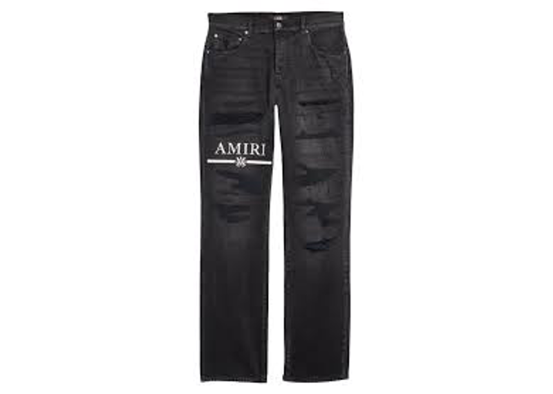 Ma Bar Logo Ripped & Repaired Straight Leg Jeans In Black