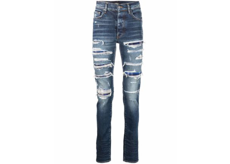 Amiri Distressed Blue Plaid Patch