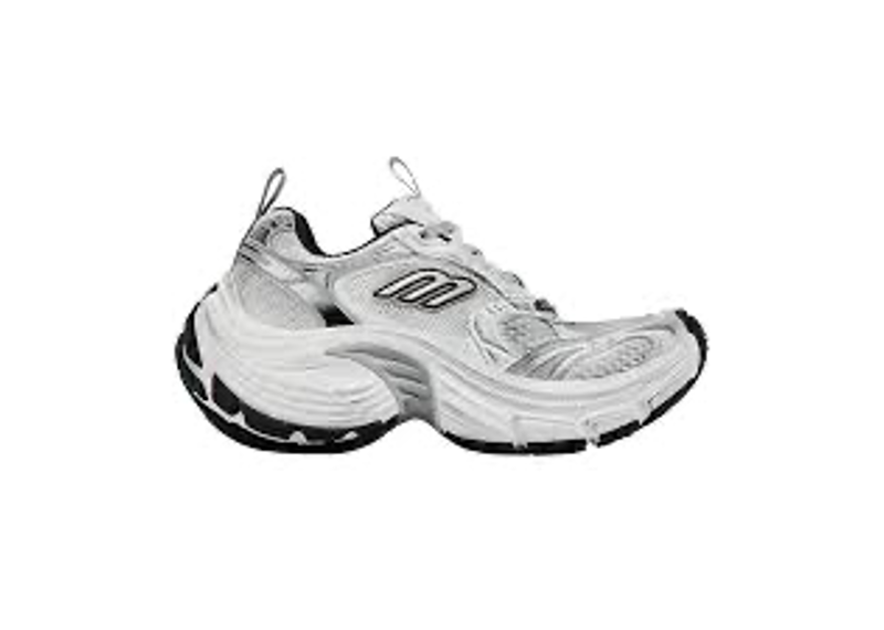 Balenciaga 10XL Sneakers, featuring a distinctive white, black, and grey mesh design with an exaggerated, chunky rubber sole.