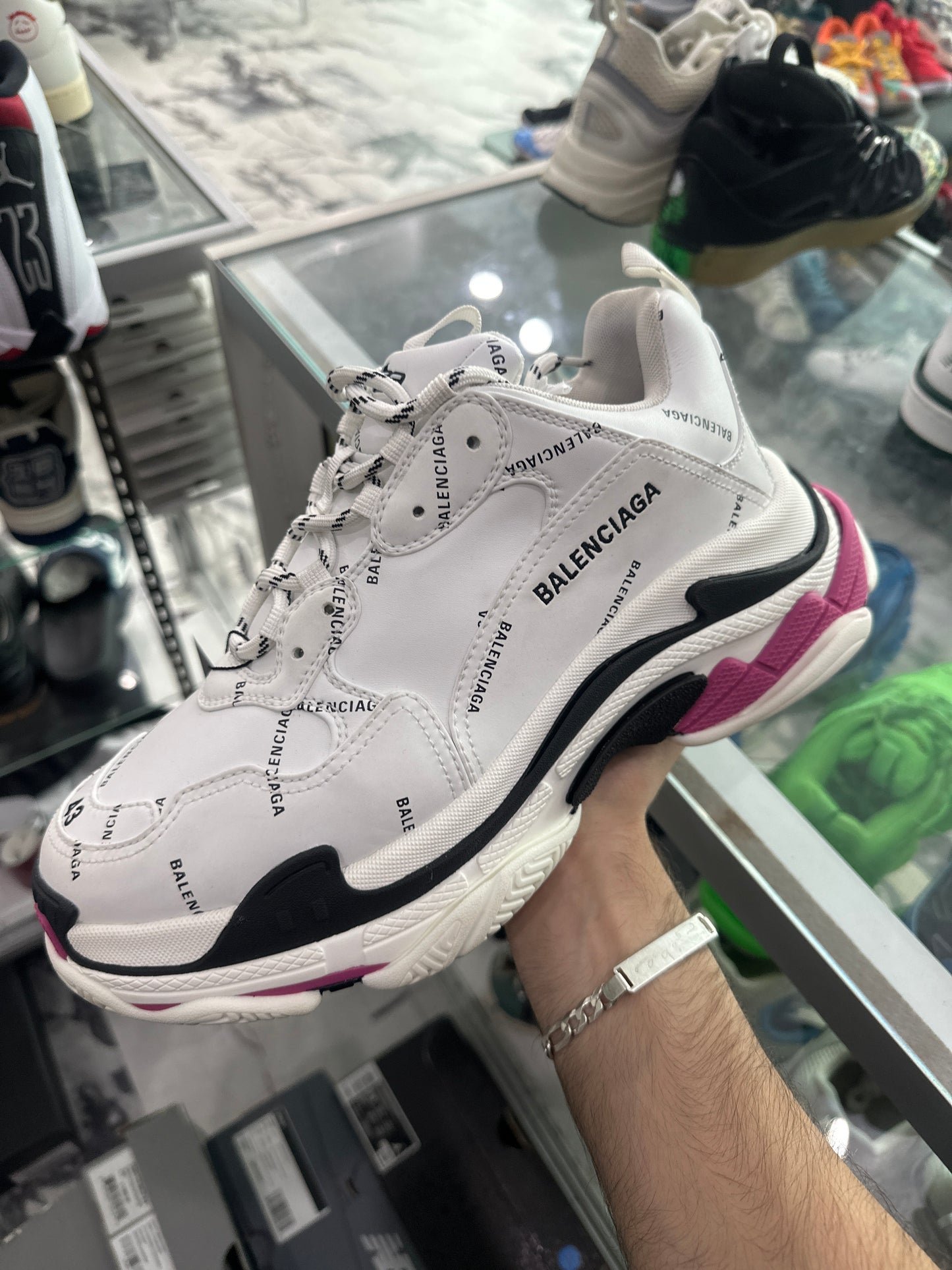 Balenciaga Triple S Sneaker Allover Logo - White Pink