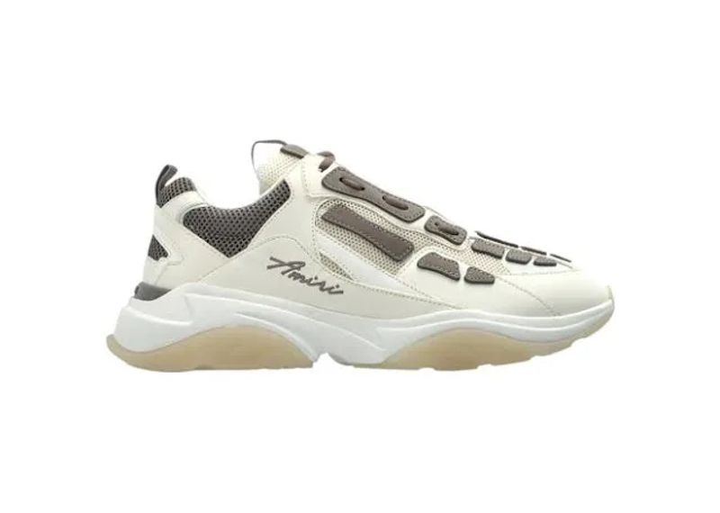 Amiri Bone Runner sneakers in an alabaster grey colorway, featuring signature bone-shaped leather