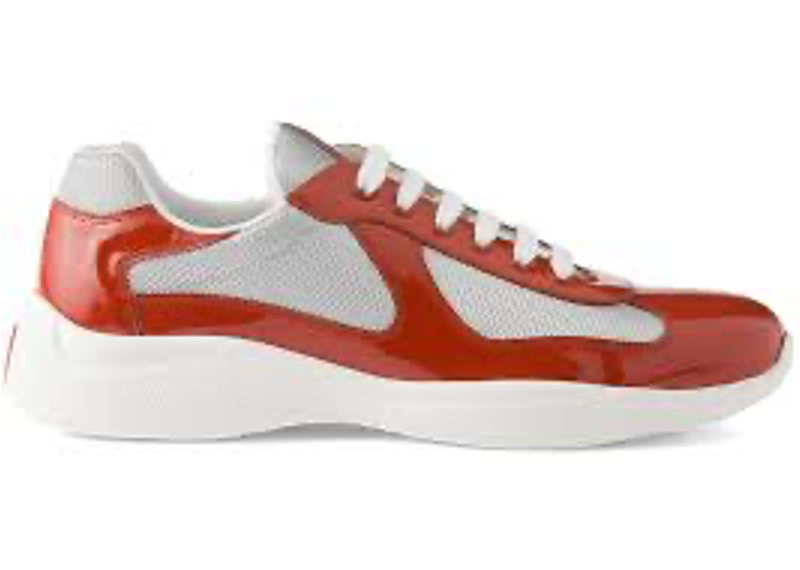 Prada Americas Cup sneakers in a red and silver patent leather colorway