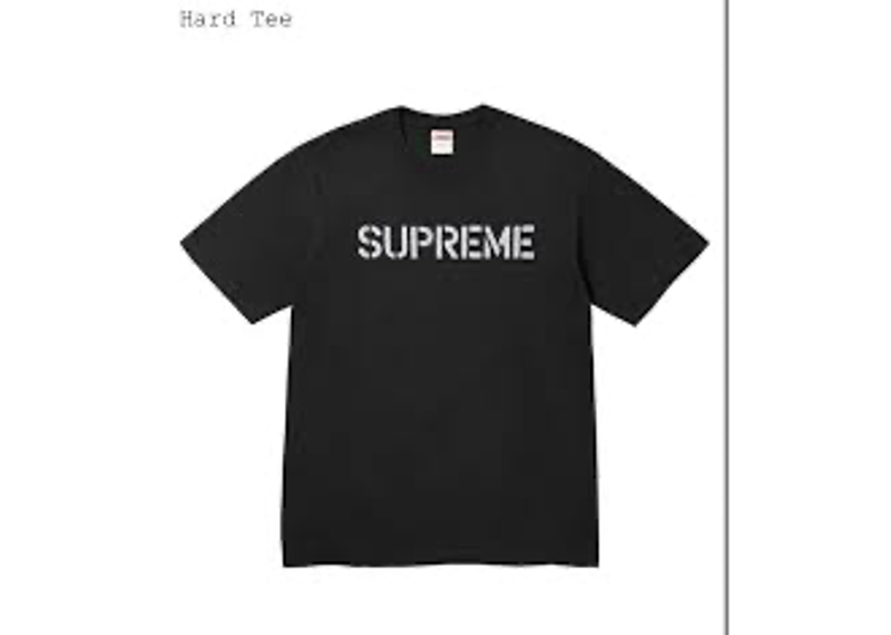 black Supreme Hard tee features a bold white slogan graphic across the chest