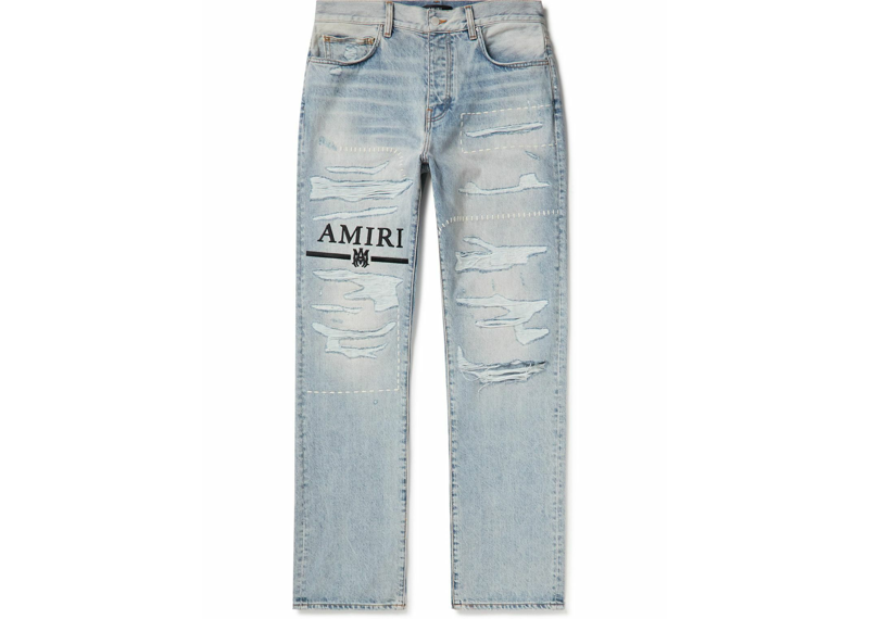 Amiri Straight leg logo distressed jeans blue