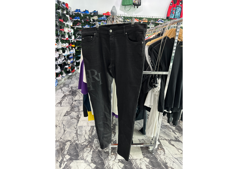 Amiri Staggered Logo Jeans Black Waxed