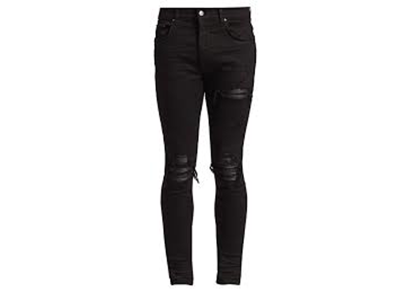 Amiri MX1 Distressed black patch jeans