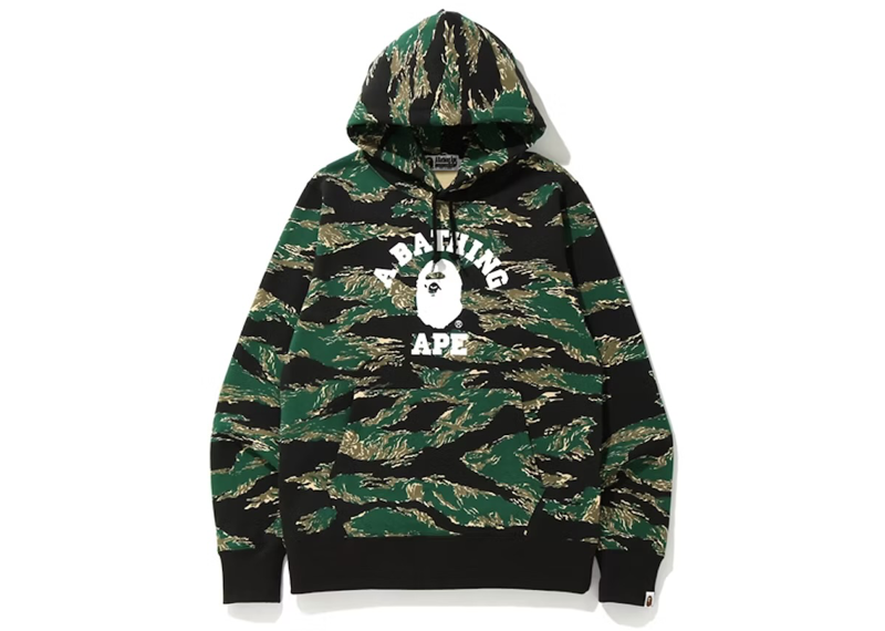 BAPE Tiger Camo College Pullover Hoodie Green Men