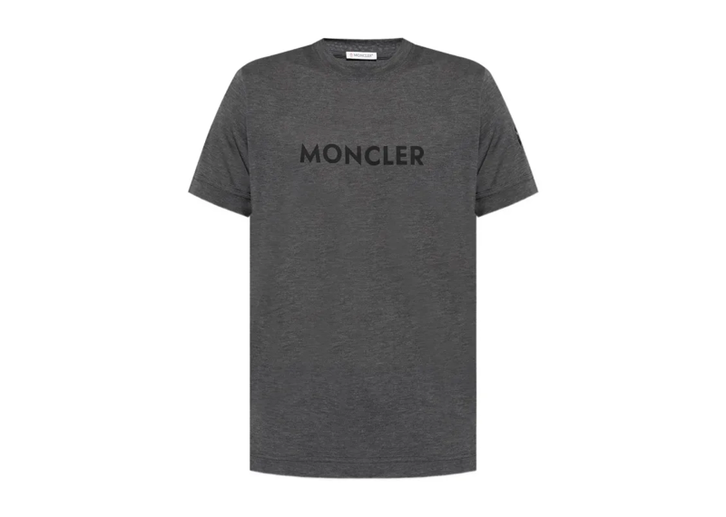Moncler Logo Print Short Sleeve T Shirt Asphalt