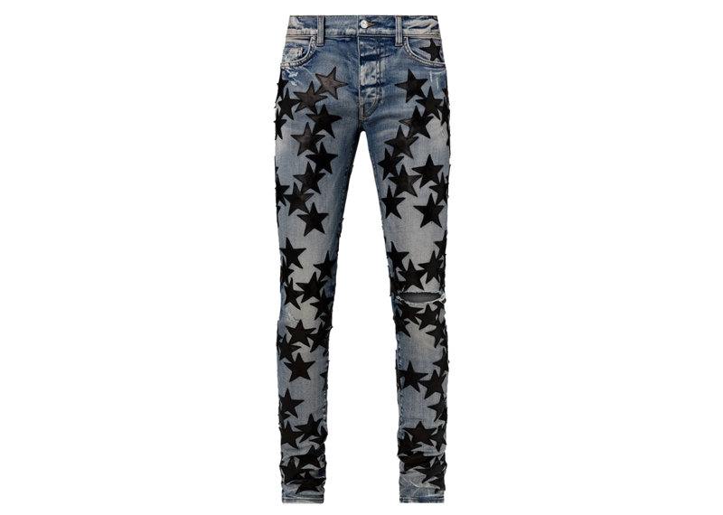 Amiri Leather Chemist Star Jeans Clay Indigo Black Star