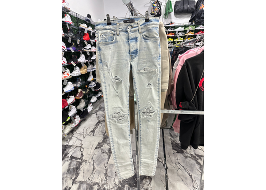 Amiri White Paisley Light Wash Jeans