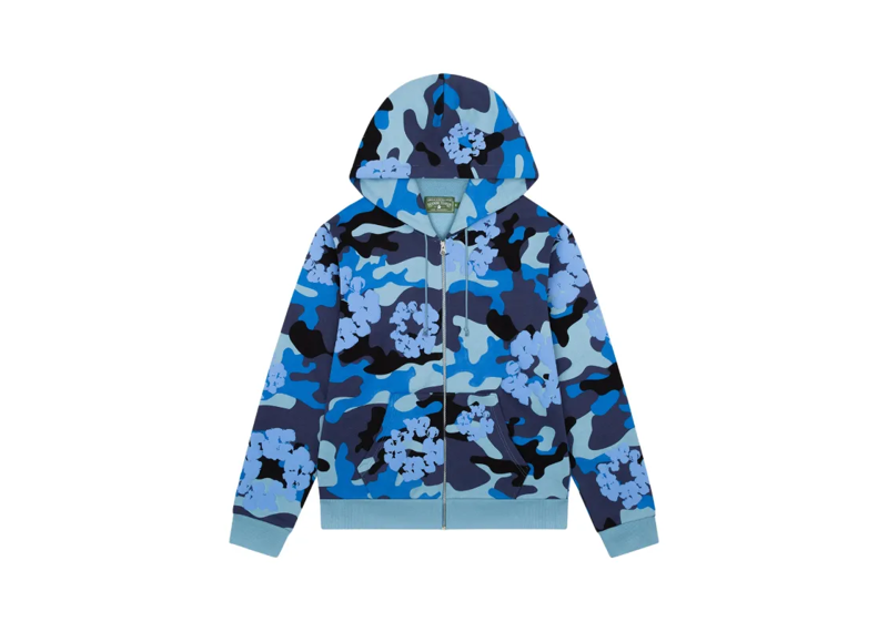 Denim Tears Wreath Zip Up Hoodie Blue