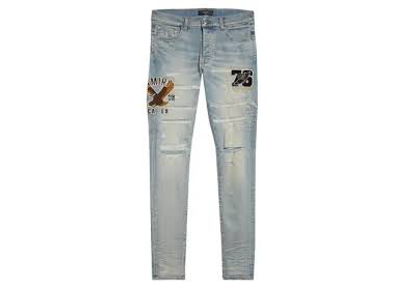 Amiri Varsity Eagle Logo Distressed Jeans