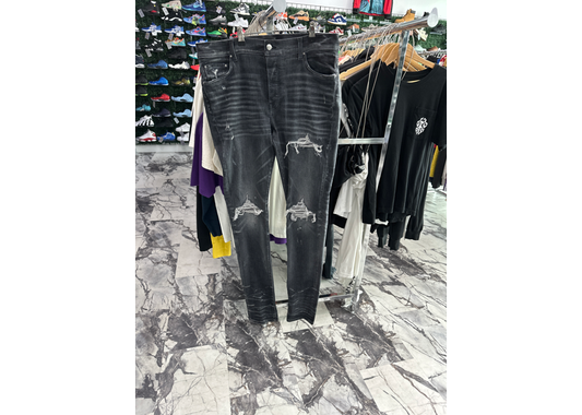 Amiri Mx1 Crystal Stud Patch Jeans Light Grey