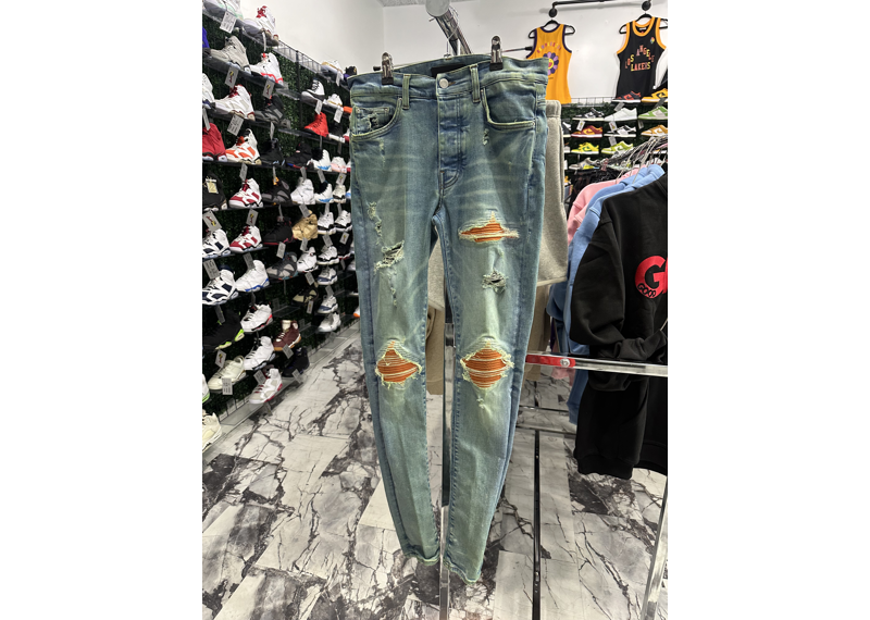 Amiri MX1 Orange Suede Jeans Blue