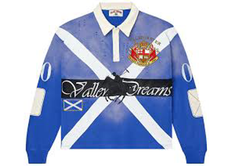 blue and white striped rugby shirt from the brand Vale, specifically the Valley Dreams or Vale Forever