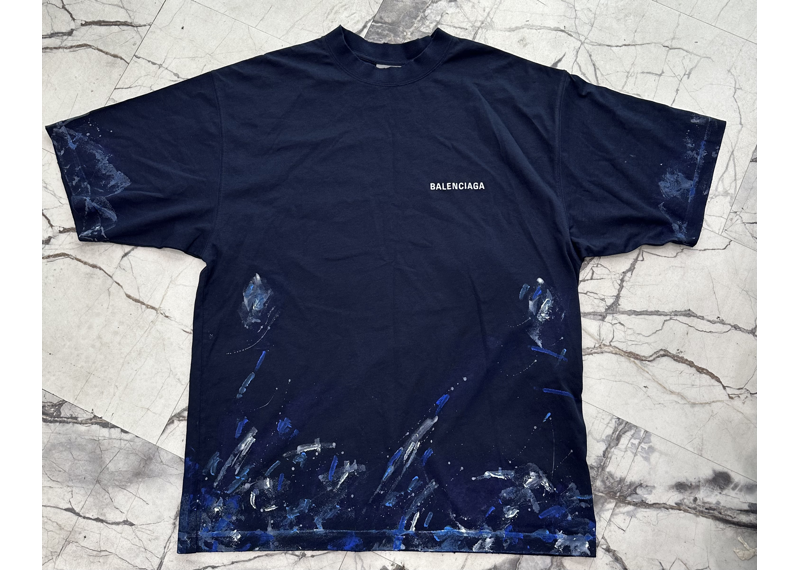 Balenciaga Splatter T Shirt Navy Blue