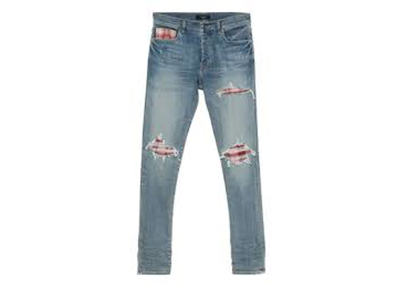 Amiri denim jeans red plaid indigo blue