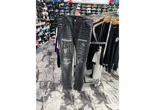 Amiri Staggered Logo Thrasher Jeans Dark Grey