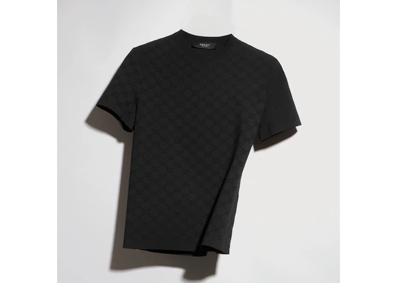 Technical GG fabric jacquard T-shirt in black