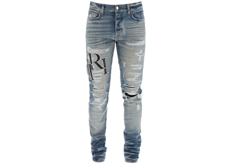 AMIRI Destroyed Jeans Staggered Logo Vintage Indigo