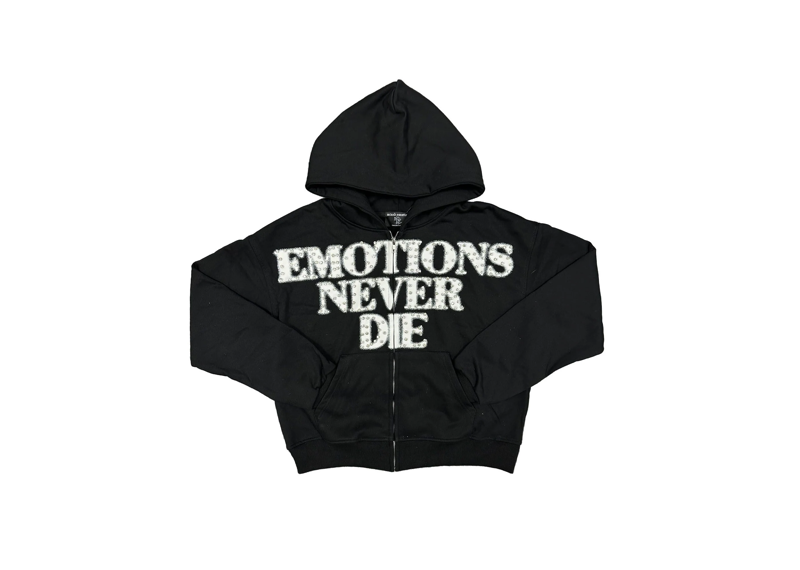 Mixed Emotions Emotions Never Die Rhinestone Black Hoodie