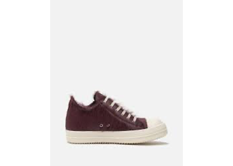 Rick Owens Pony Hair Ramones Low in Amethyst/Milk, featuring a distinct purple furry upper.