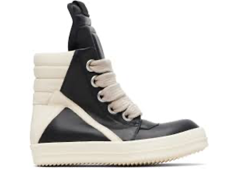 Rick Owens Jumbolace Geobasket high-top sneakers in a black and milk colorway