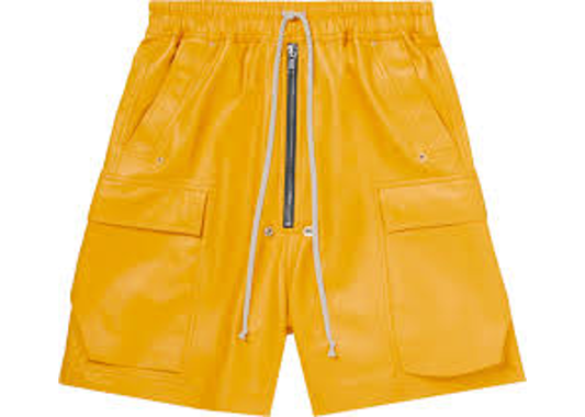 Rick Owens Yellow Cargobela Leather Shorts