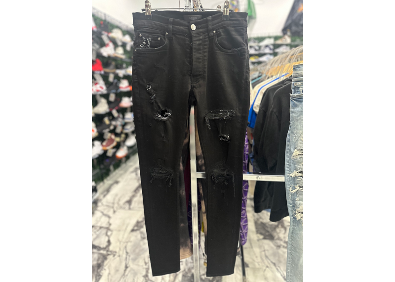 Amiri black leather patch jeans