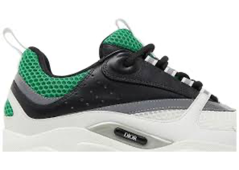 Dior B22 sneakers in a white, green, and black colorway.