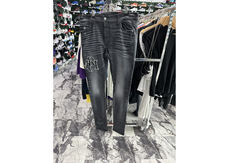 Amiri Staggered Logo Jeans Dark Grey