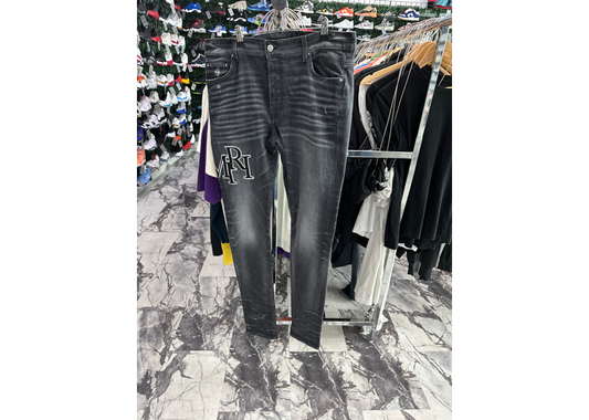 Amiri Staggered Logo Jeans Dark Grey
