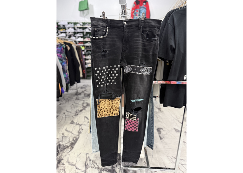 Amiri Studded Patchwork Jeans Black
