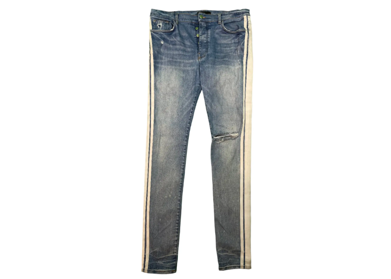amiri light wash white stripe blue jeans