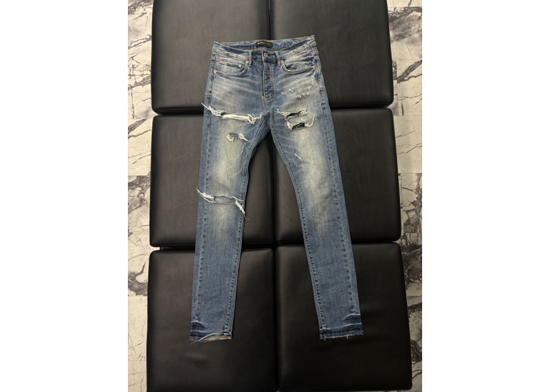 Purple Jeans Distressed Camo Rip Blue Wash